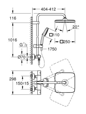 Grohe Tempesta System 250 Cube Termostatik Duş Bataryalı Duş Sistemi 