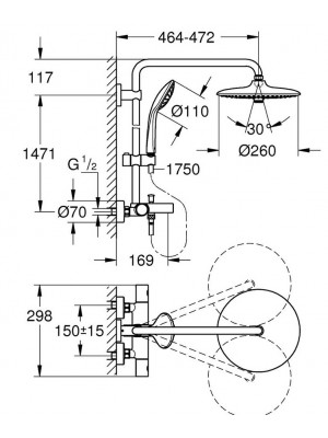 Grohe Euphoria System 260 Duvara Monte Termostatik Banyo Bataryalı Duş Sistemi
