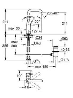 Grohe Lavabo Bataryası Essence L-Boyut Br. Hard Graph.