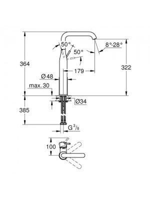 Grohe Essence Tek Kumandalı Lavabo Bataryası Xl-Boyut