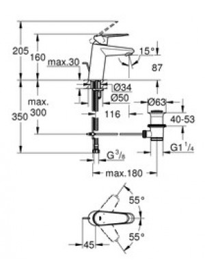 GROHE Eurodisc Cosmopolitan Lavabo Bataryası S-Boyut
