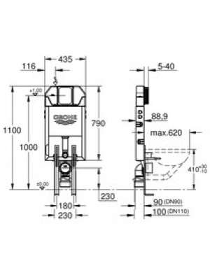 GROHE Uniset İnce Gömme Rezervuar Ayak Seti Dahil 89mm (Tuğla Duvarlar İçin)